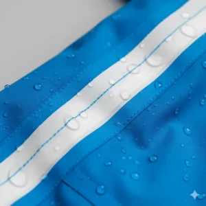 Detailed view of heat-sealed internal seams on a waterproof cycling jacket to prevent water leakage.