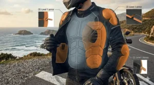 Illustration of internal armor pockets in a mesh jacket located at the back, shoulders, and elbows.