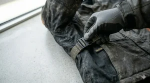 Graphic showing adjustable waist straps and forearm cinches for a secure enduro riding jacket fit.