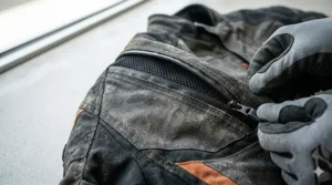 Illustration highlighting intake and exhaust vents on an enduro riding jacket to manage rider body temperature.