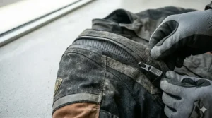 Illustration demonstrating a versatile enduro riding jacket with zip-off sleeves converting into a riding vest.