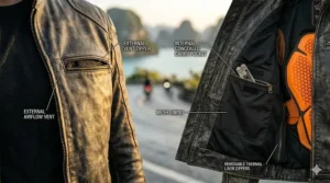 A comprehensive size and measurement guide for finding the perfect fit in a men's motorcycle jacket.