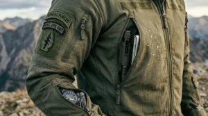 Internal and external pocket layout of a special forces jacket designed for carrying mission-critical gear.
