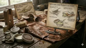Applying a specialized leather welding jacket conditioner to prevent heat drying, cracking, and stiffness from heavy welding exposure.