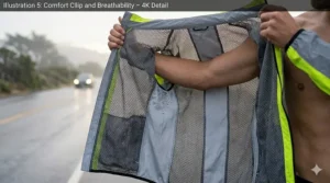 A high-resolution, photorealistic close-up of the jacket's interior, showcasing the technical mesh fabrics that ensure breathability and comfort for the wearer.