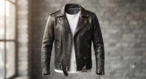 Streetwear inspired casual mens leather biker jacket paired with a white t-shirt