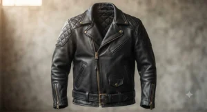 Heavyweight genuine leather mens biker jacket designed for motorcycle riding
