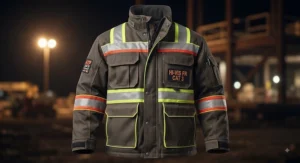 Men's high-visibility FR insulated jacket equipped with reflective striping for enhanced safety on night shift construction sites.