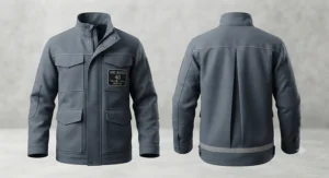 Insulated and water-resistant arc flash protective jacket for outdoor electrical maintenance.