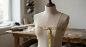 Step-by-step visual from a racing jacket sizing guide showing how to measure the chest with a tape