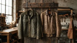 Two different outerwear styles displayed side-by-side including a ma-1 bomber jacket.