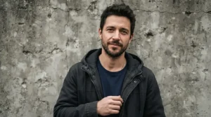 Close-up of a man styling a black ma-1 bomber jacket with minimalist streetwear apparel.