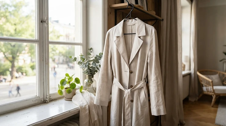 A breathable light gray mens formal jacket styled for outdoor summer weddings and daytime events.