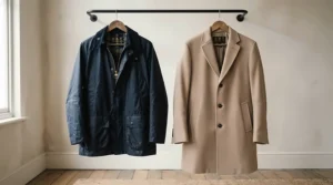 Comparison of slim fit and relaxed fit options in a racing jacket sizing guide for adults