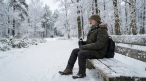 Relaxing outdoors in a cozy fur hood parka men choose for ultimate comfort in freezing temperatures.